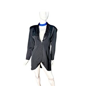 JR Nites by Caliendo Black Sequined Lapel Long Sleeve Tuxedo Jacket Dresss 11 12